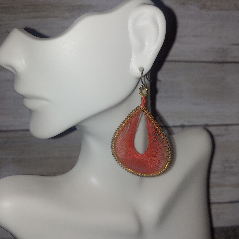 Coral peruvian threaded drop earrings